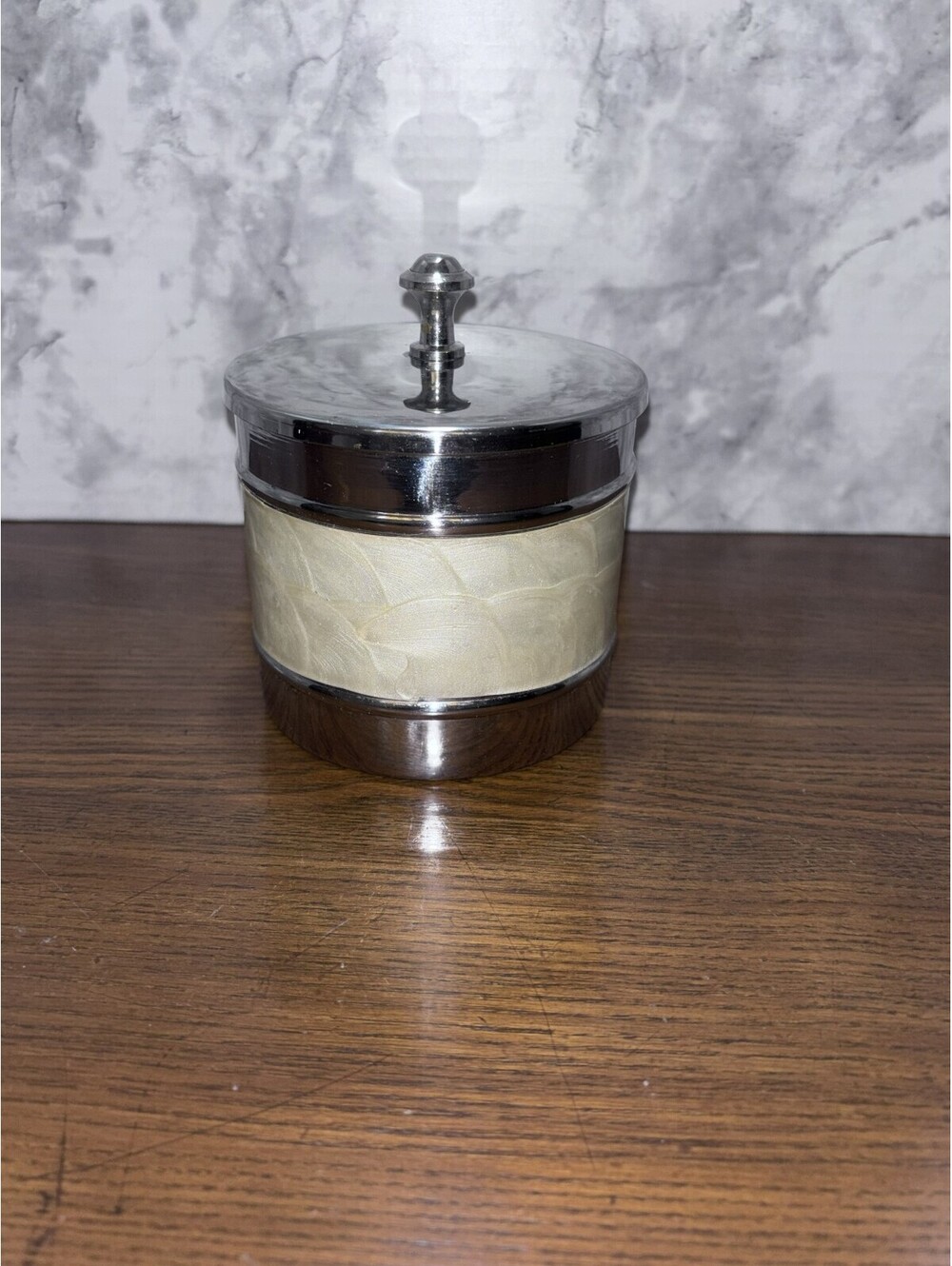 Polished Chrome Canister with Mother of Pearl Inlay- Made in India